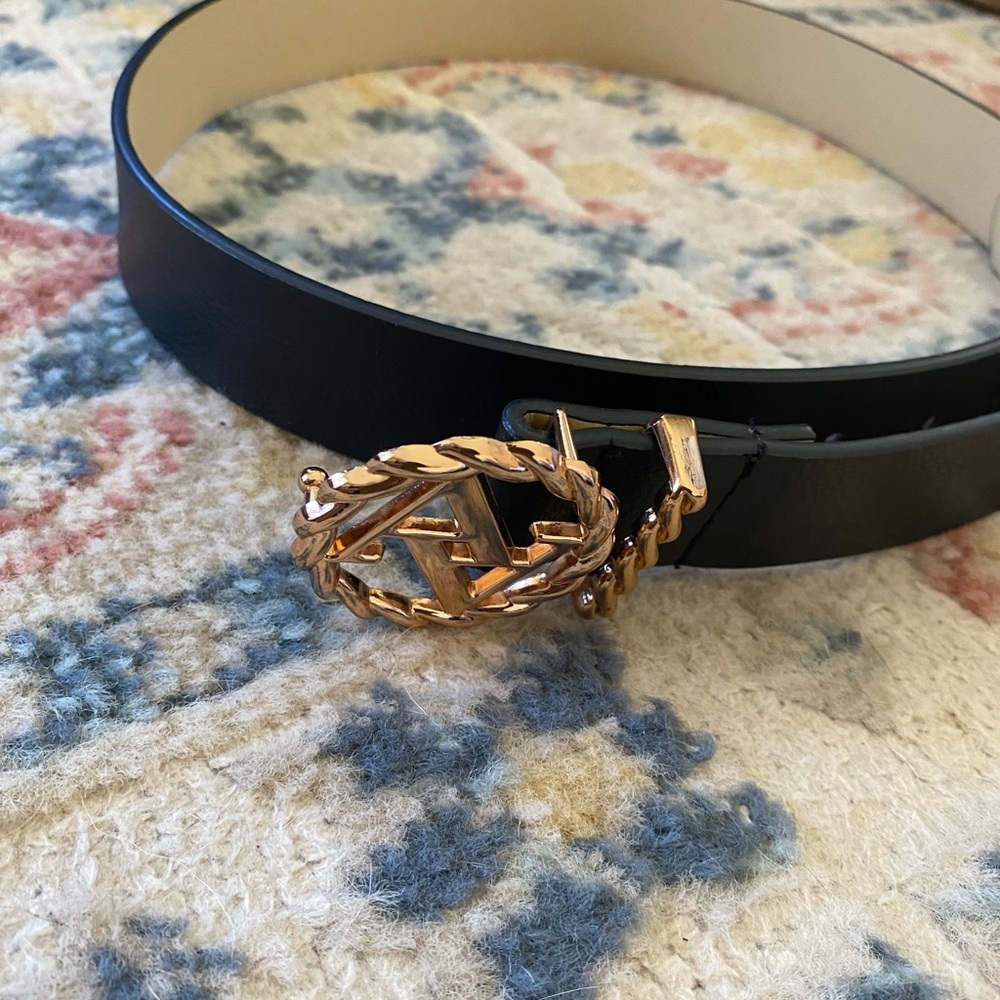 Black Leather Belt with Gold Buckle